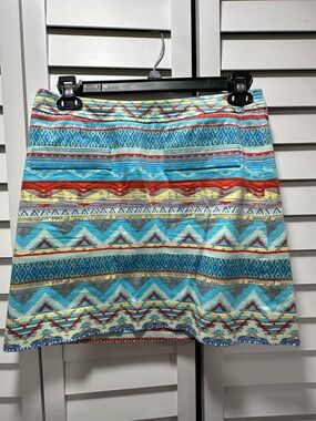 Etcetera Turquoise, Red & Yellow Geo-Pattern Mini Skirt
